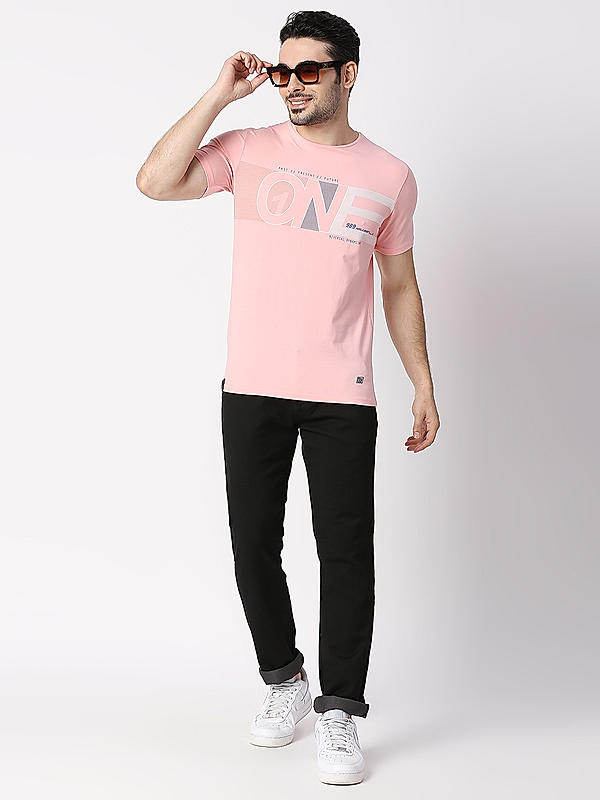 Killer Pink Round Neck Printed T-Shirts