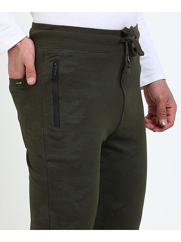 Killer Cotton Olive Green Printed Track Pant