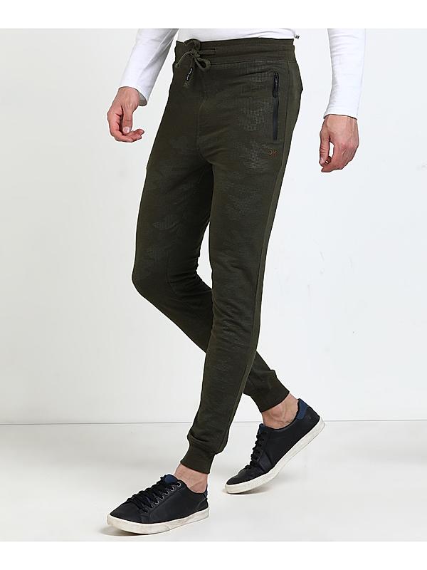 Killer Cotton Olive Green Printed Track Pant