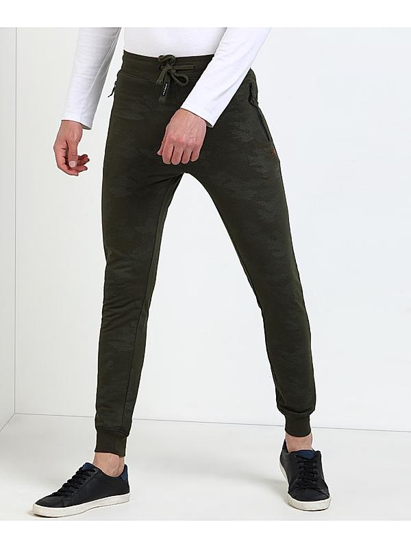 Killer Cotton Olive Green Printed Track Pant