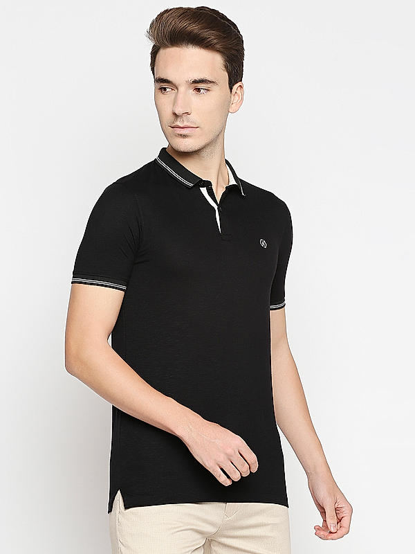 Killer Black Solid Slim Fit Polo Neck T-Shirts