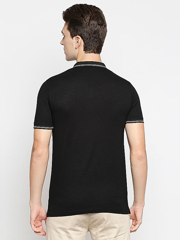 Killer Black Solid Slim Fit Polo Neck T-Shirts