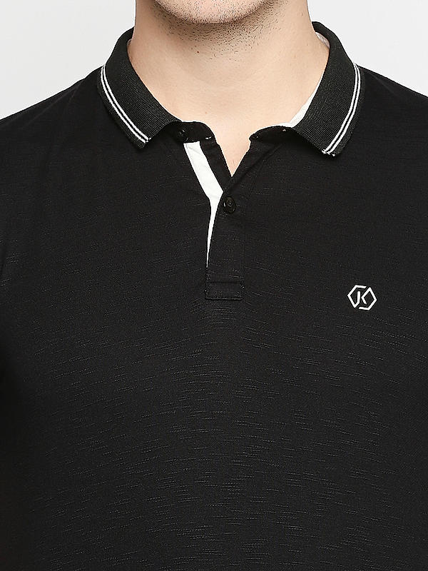 Killer Black Solid Slim Fit Polo Neck T-Shirts