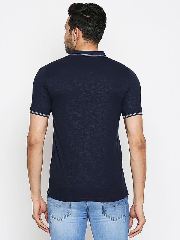 Killer Navy Solid Slim Fit Polo Neck T-Shirts