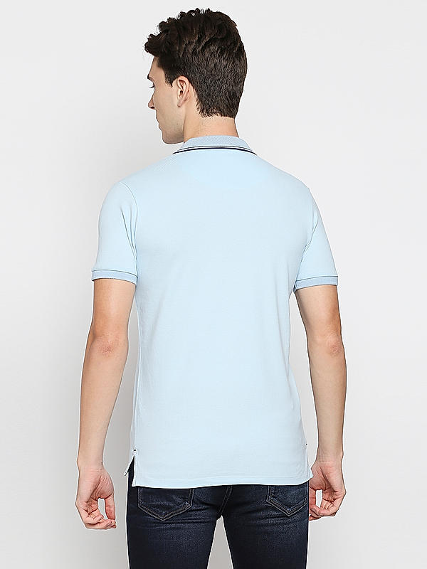 Killer Sky Blue Solid Slim Fit Polo Neck T-Shirts