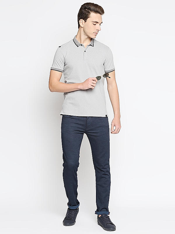 Killer Grey Polo Neck Printed T-Shirts