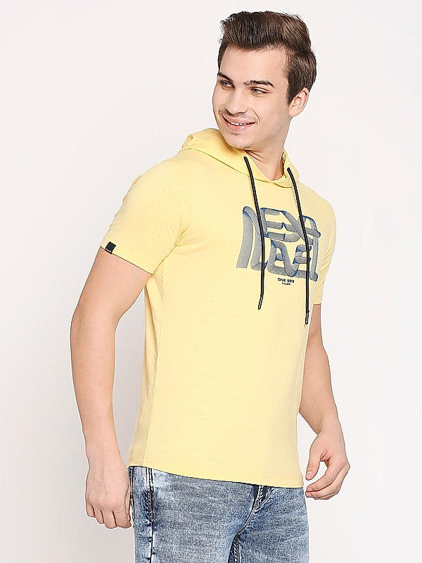 Killer Yellow Hooded Neck Printed T-Shirts