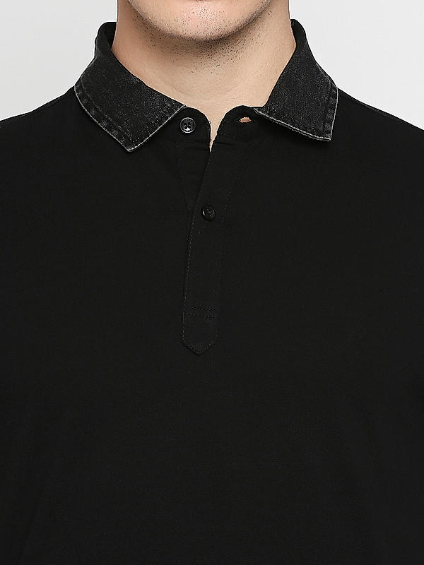 Killer Black Solid Slim Fit Polo Neck T-Shirts