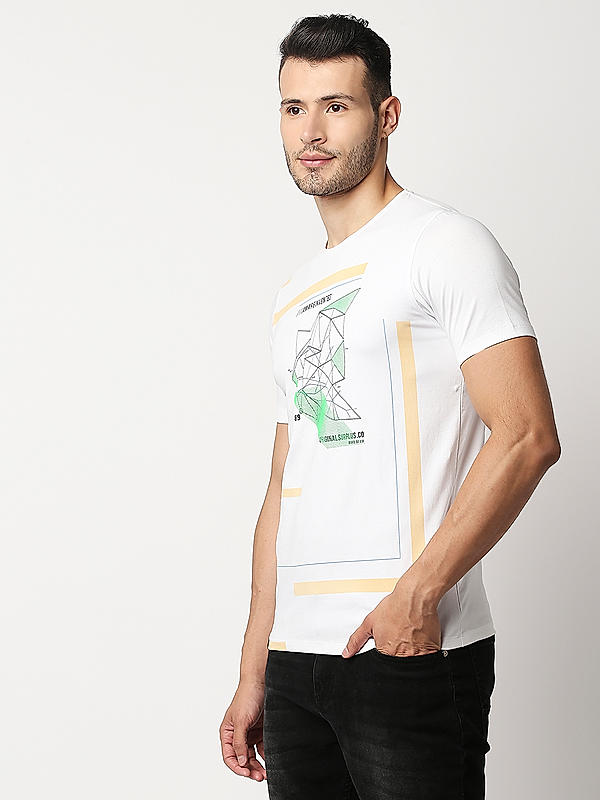 Killer White Front Print Slim Fit Round Neck T-Shirts