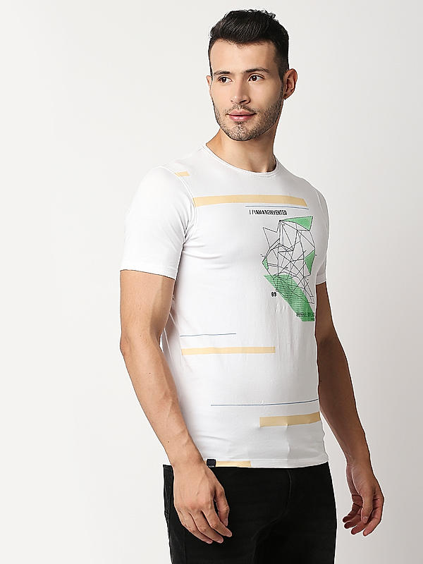 Killer White Front Print Slim Fit Round Neck T-Shirts