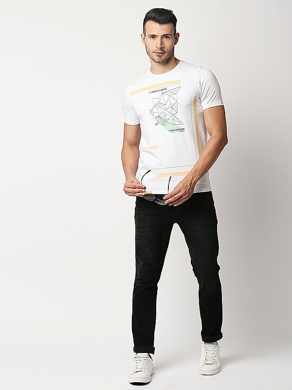 Killer White Front Print Slim Fit Round Neck T-Shirts