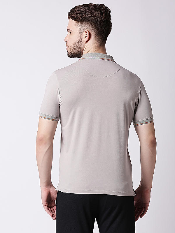 Killer Grey Printed Slim Fit Polo Neck T-Shirts