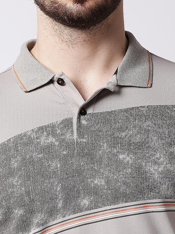 Killer Grey Printed Slim Fit Polo Neck T-Shirts