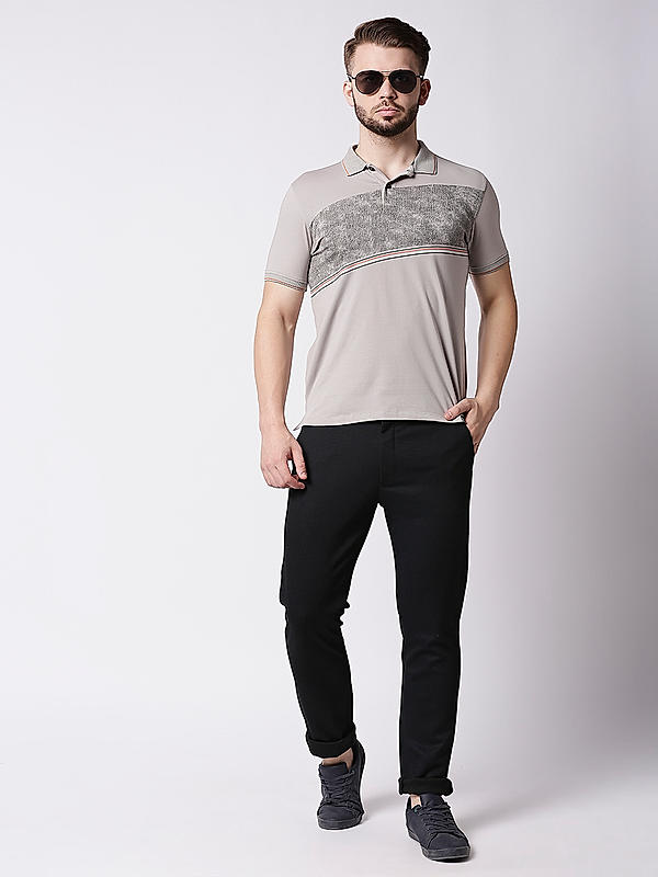 Killer Grey Printed Slim Fit Polo Neck T-Shirts