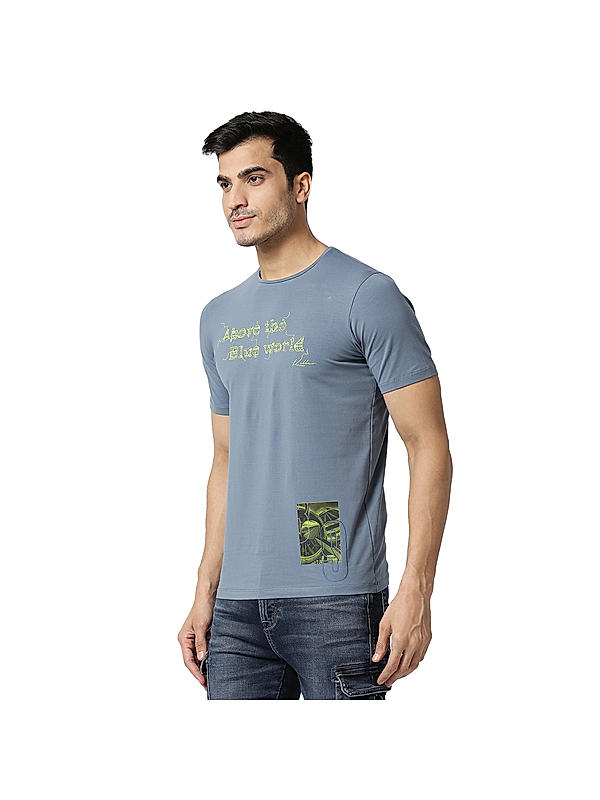 Killer Grey Round Neck Printed T-Shirts
