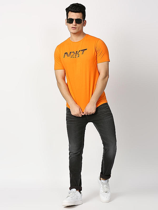 Killer Orange Round Neck Printed T-Shirts