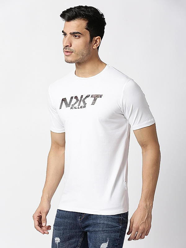 Killer White Round Neck Printed T-Shirts