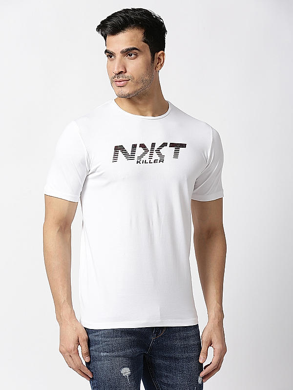 Killer White Round Neck Printed T-Shirts