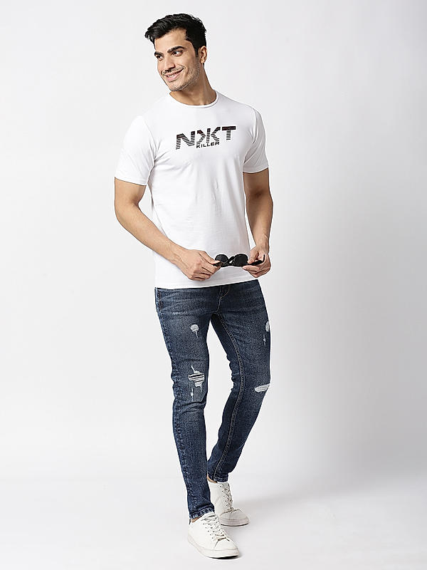 Killer White Round Neck Printed T-Shirts