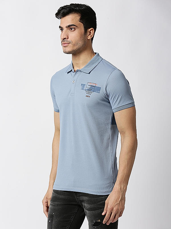 Killer Light Blue Polo Neck Printed T-Shirts