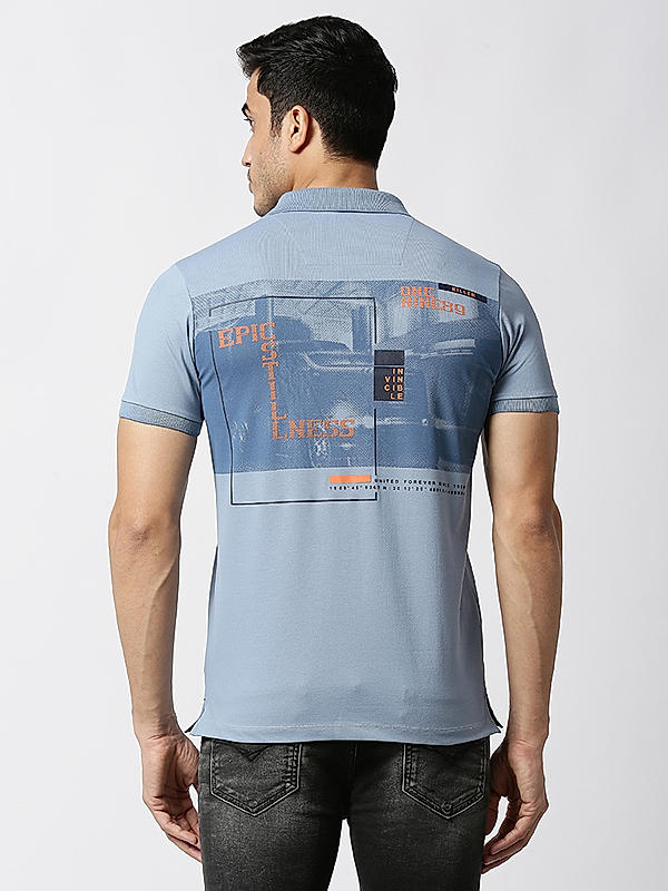 Killer Light Blue Polo Neck Printed T-Shirts