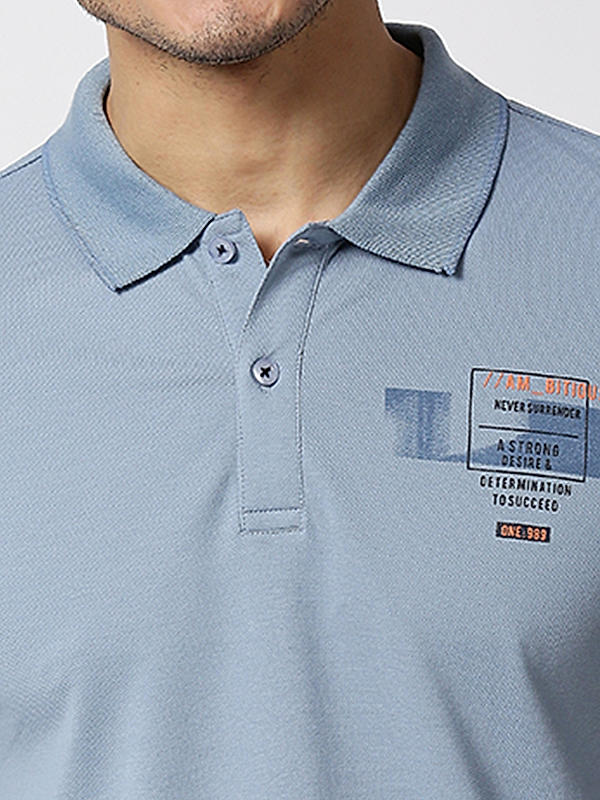 Killer Light Blue Polo Neck Printed T-Shirts