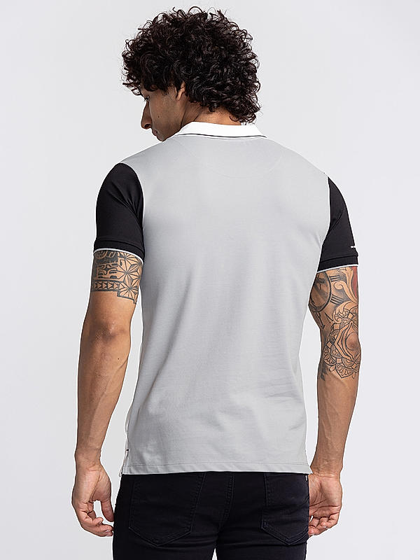 Killer Grey Polo Neck Solid T-Shirts