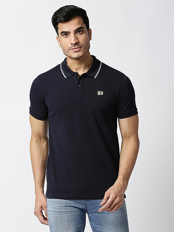 Killer Navy Polo Neck Solid T-Shirts