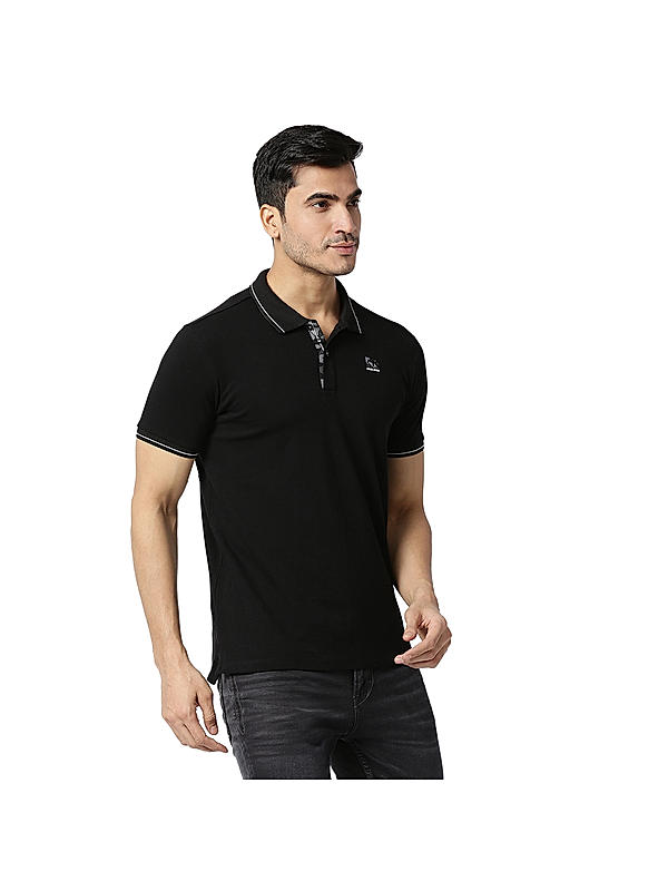 Killer Black Polo Neck Solid T-Shirts