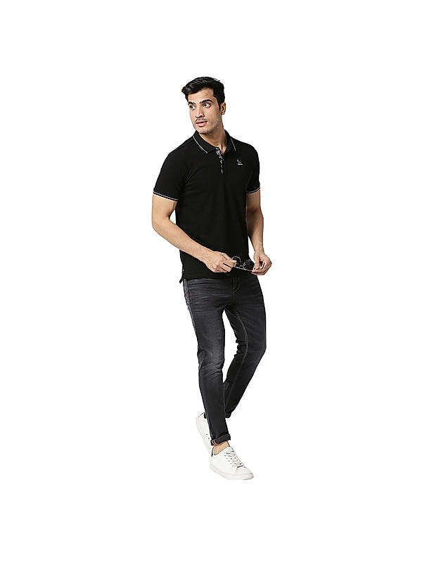 Killer Black Polo Neck Solid T-Shirts