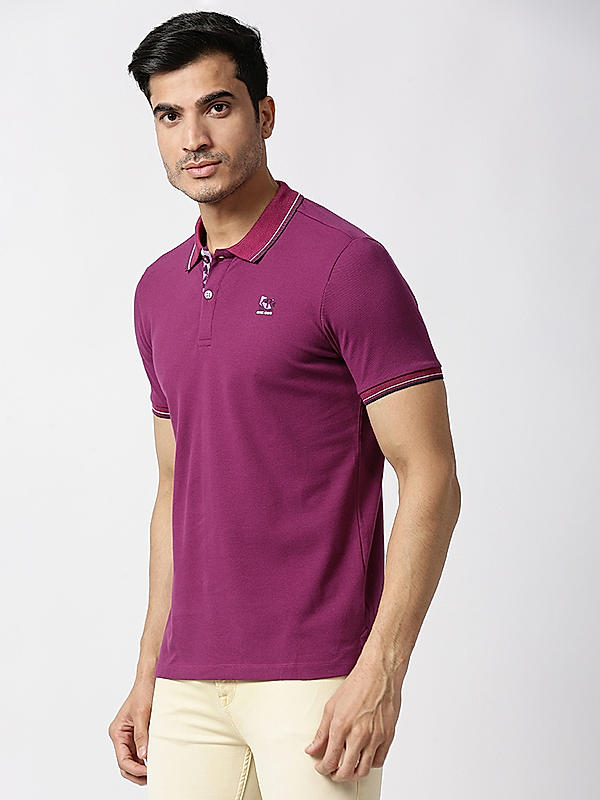 Killer Purple Polo Neck Solid T-Shirts