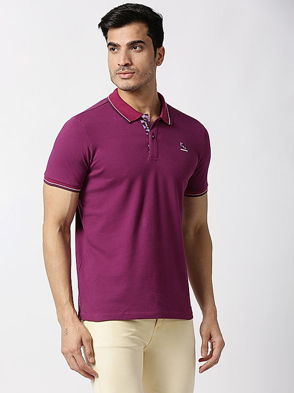 Killer Purple Polo Neck Solid T-Shirts