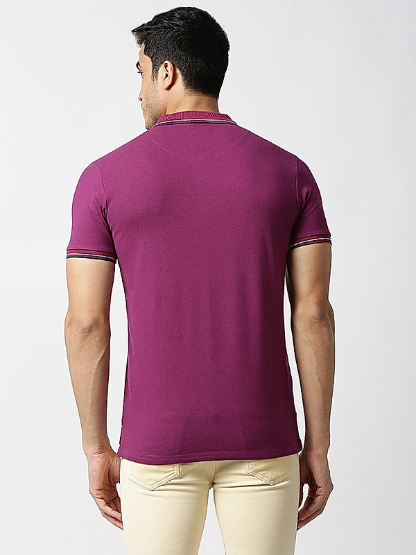 Killer Purple Polo Neck Solid T-Shirts