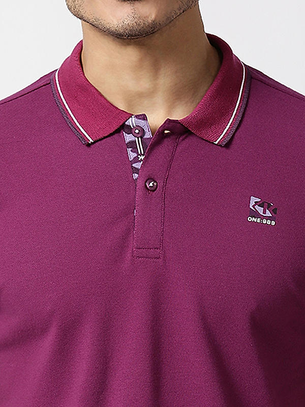 Killer Purple Polo Neck Solid T-Shirts