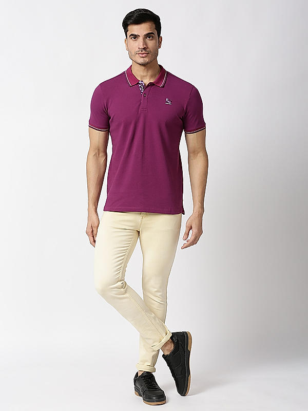 Killer Purple Polo Neck Solid T-Shirts