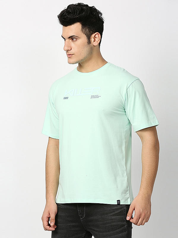 Killer Light Green Round Neck Printed T-Shirts