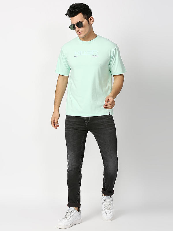 Killer Light Green Round Neck Printed T-Shirts