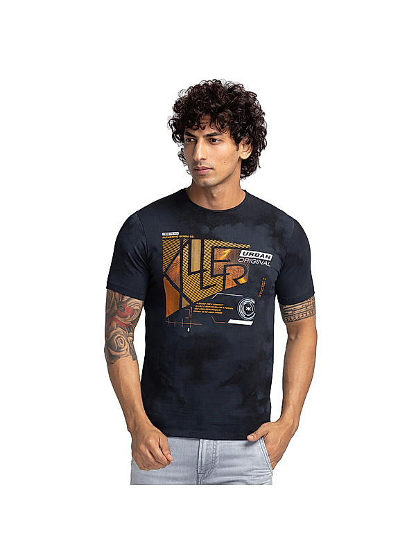 Killer Black Slim Fit Round Neck Printed T-Shirts