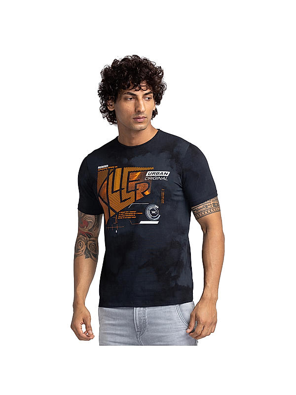 Killer Black Slim Fit Round Neck Printed T-Shirts
