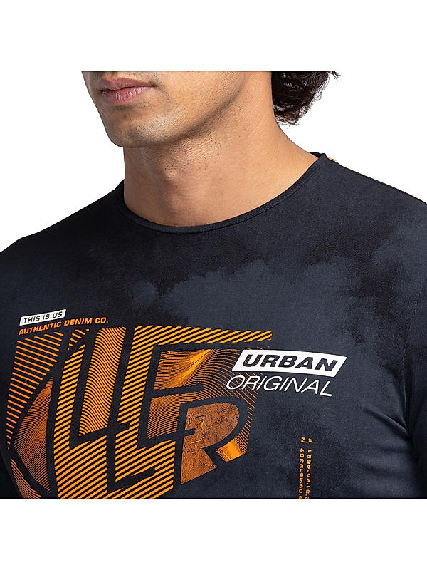 Killer Black Slim Fit Round Neck Printed T-Shirts