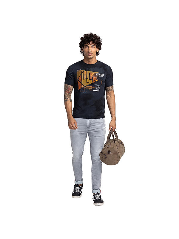 Killer Black Slim Fit Round Neck Printed T-Shirts