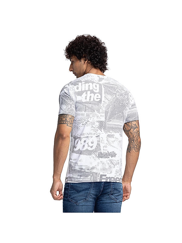 Killer White Slim Fit Round Neck Printed T-Shirts