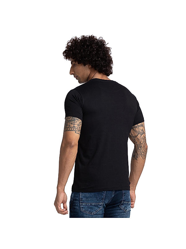 Killer Black Printed Slim Fit Round Neck  T-Shirts