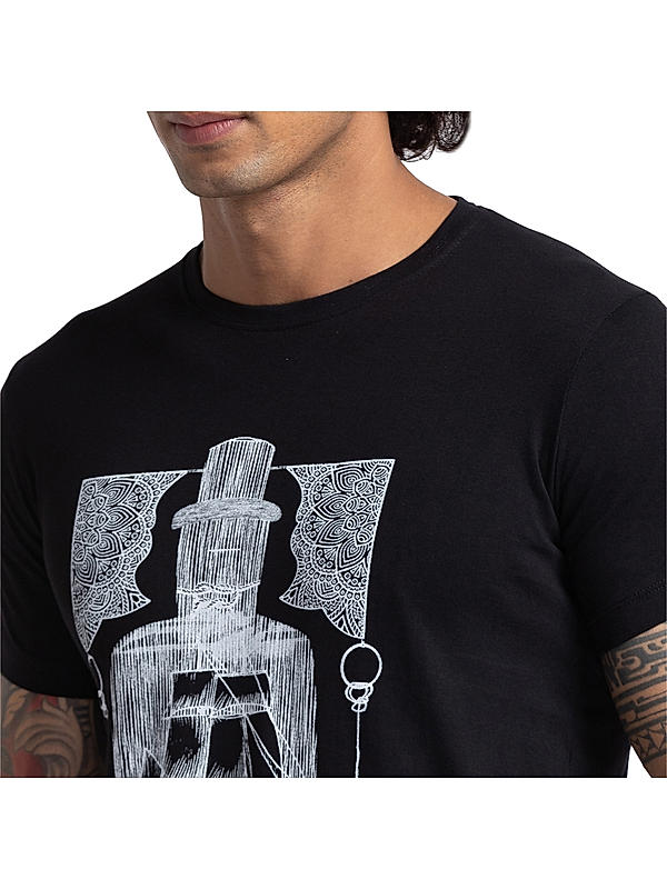 Killer Black Printed Slim Fit Round Neck  T-Shirts