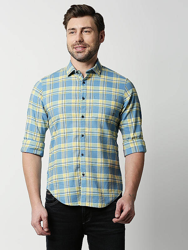 Killer Men's Yellow Slender Fit Checks Shirts