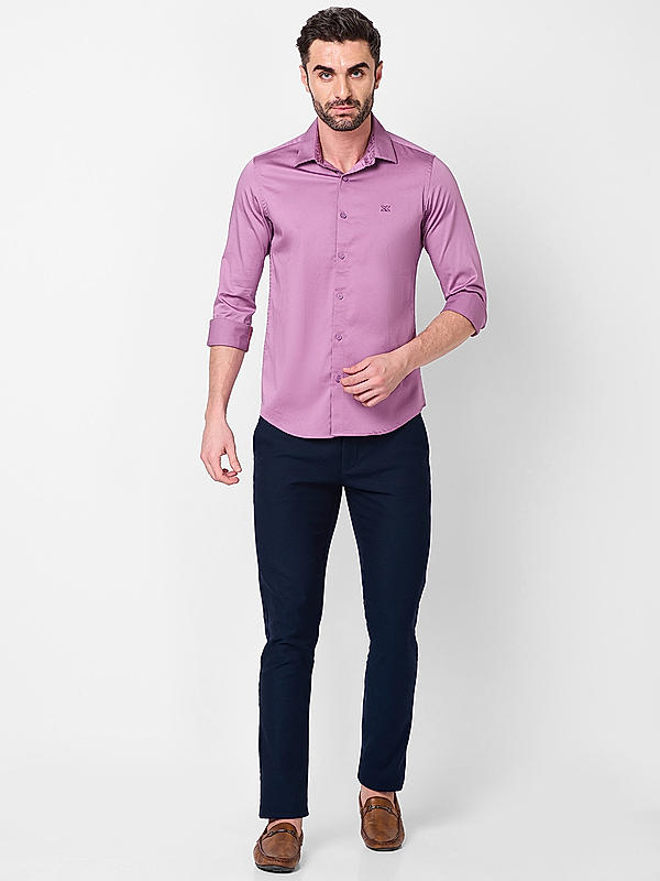 Killer Men Pink Slim Fit Solid Shirts