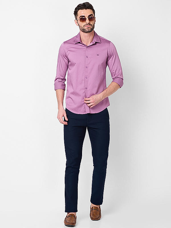 Killer Men Pink Slim Fit Solid Shirts