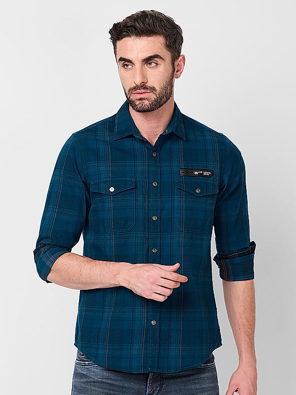 Killer Men Blue Slim Fit Checks Shirts