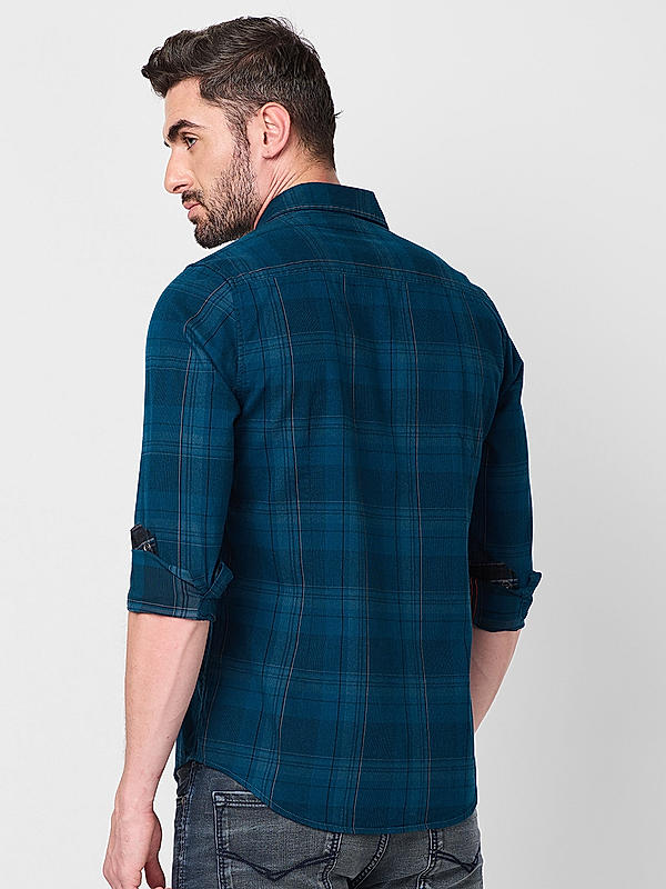 Killer Men Blue Slim Fit Checks Shirts