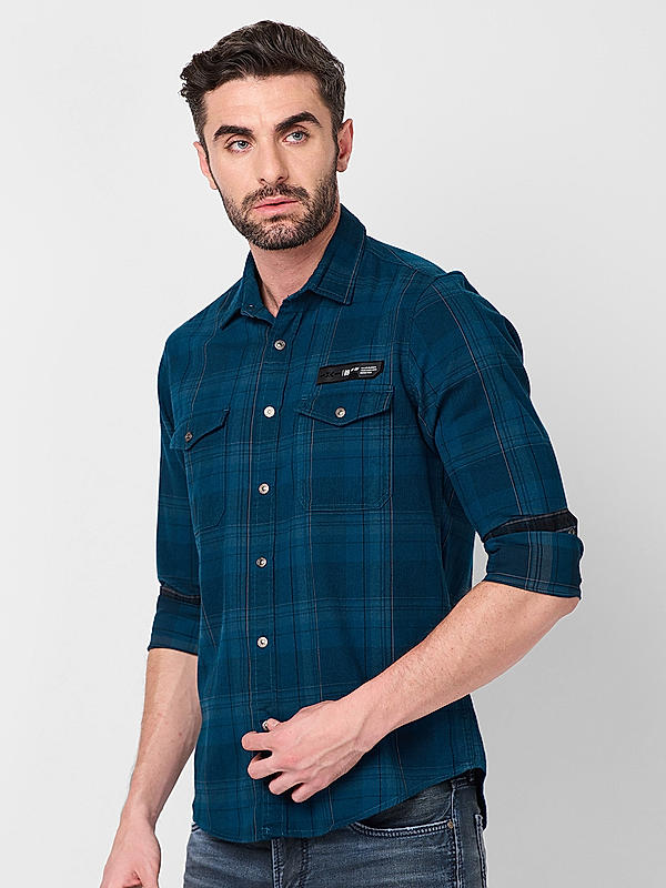 Killer Men Blue Slim Fit Checks Shirts